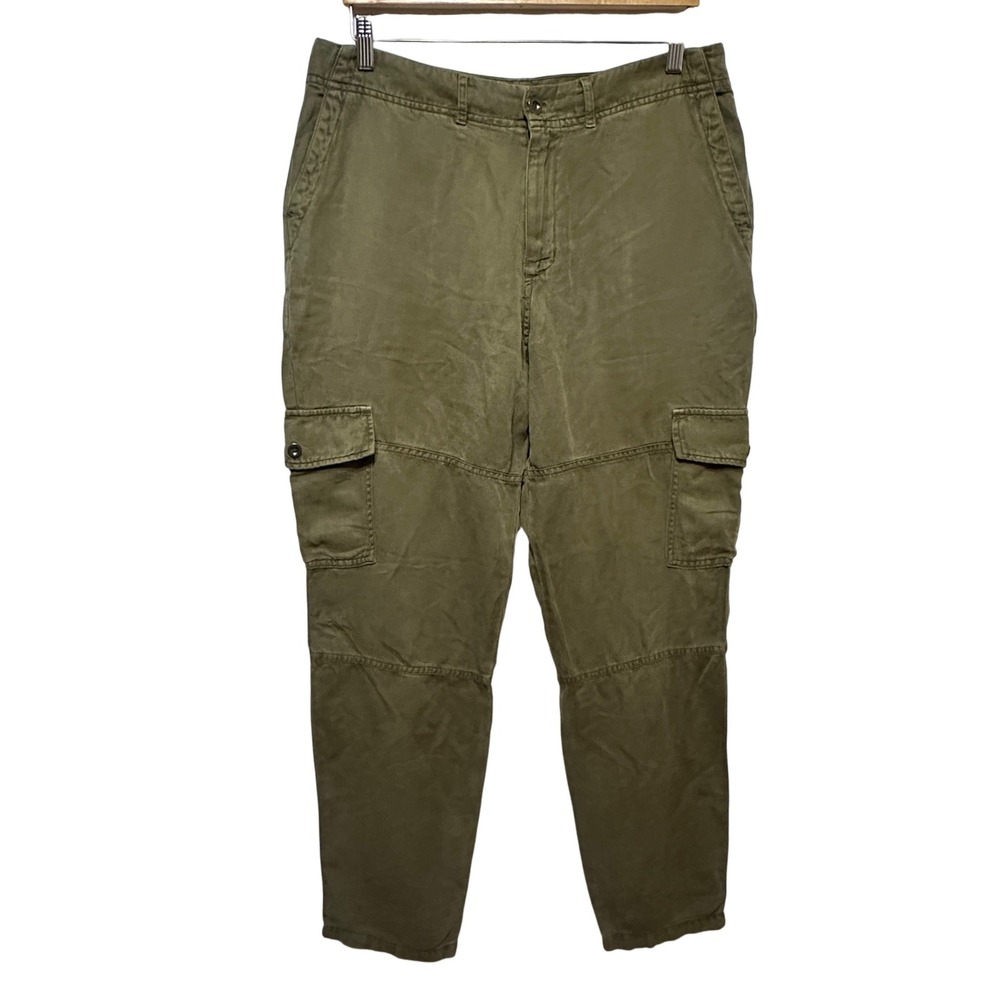 Bella Dahl Cargo Jogger Pants Women 31 Olive Green Lyocell Linen Utility Relaxed